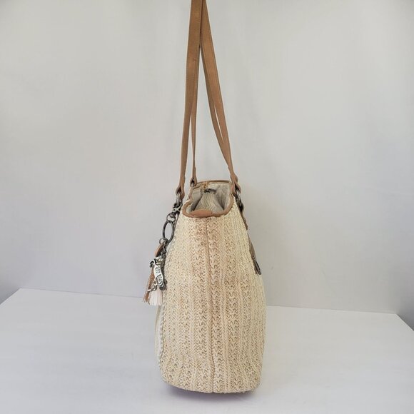 Sakroots Meadow Straw Bohemian Tote Cream - Picture 4 of 16